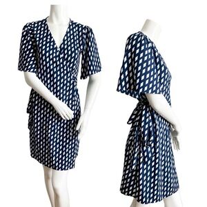 Banana Republic Geometric Wrap Dress Navy Flutter Sleeves Sailor Modest Preppy